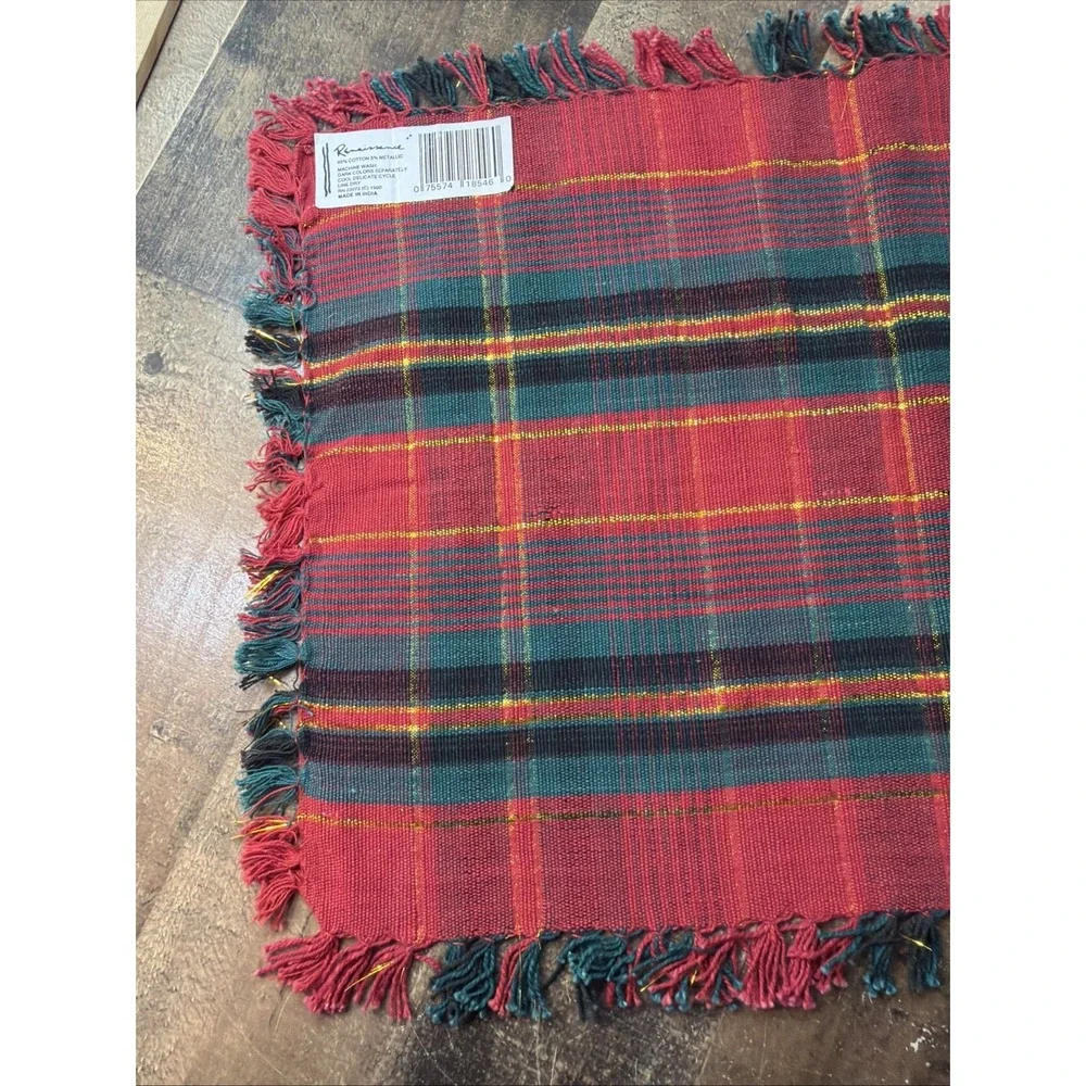 VTG Renaissance Plaid Table Runner Woven Red Green Gold Fringe Holiday Festive